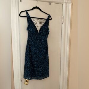 Scala Strapless Sequin Dress in Teal Blue